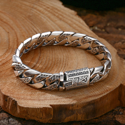 925 Sterling Silber Armband mit Tangcao-Muster – Kubanischer Stil für Männer, Dicke Variante