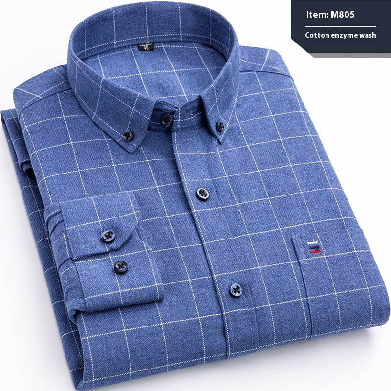 Baumwoll-Langarmhemd mit Karomuster, Business, Slim Fit
