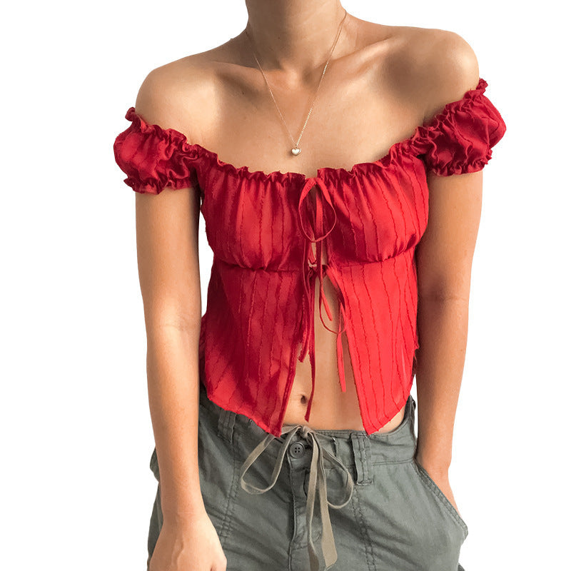 All-Match Short Sleeve Puff Sleeve Shirt with Tie Detail for Women - Street Hipster Style