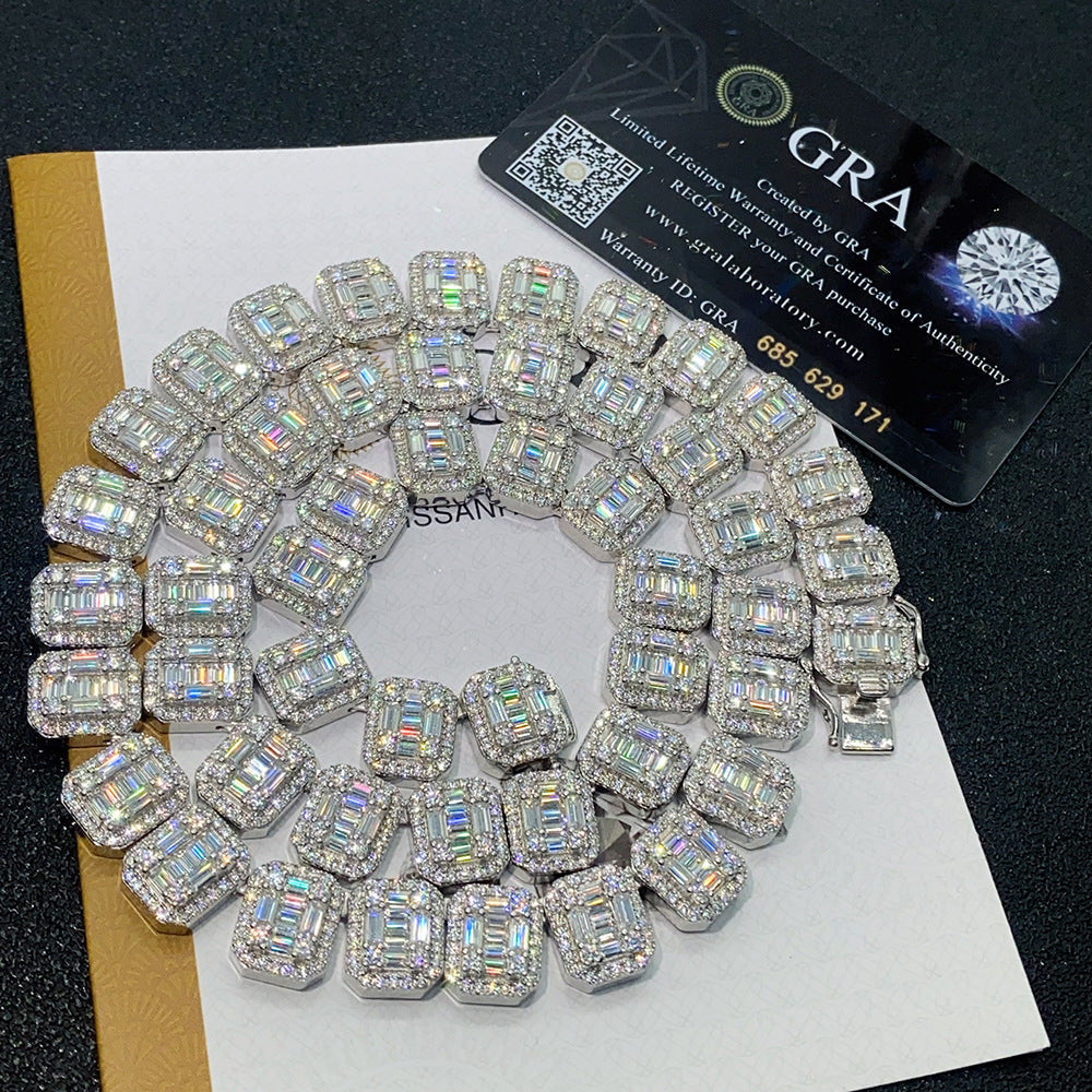 S925 Silber Inlay Rechteckiger Moissanite Cuban Link Kette