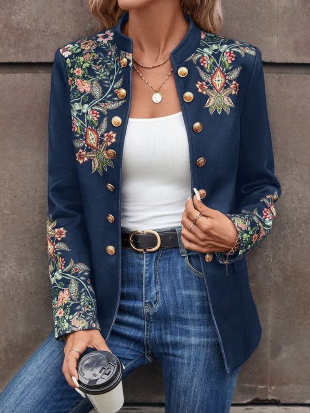 Printed small suit jacket for women with cross