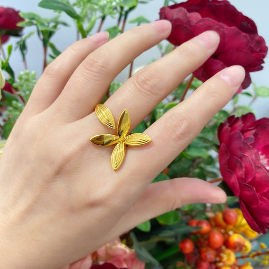 999 pure gold butterfly flower ring – elegance made of pure gold