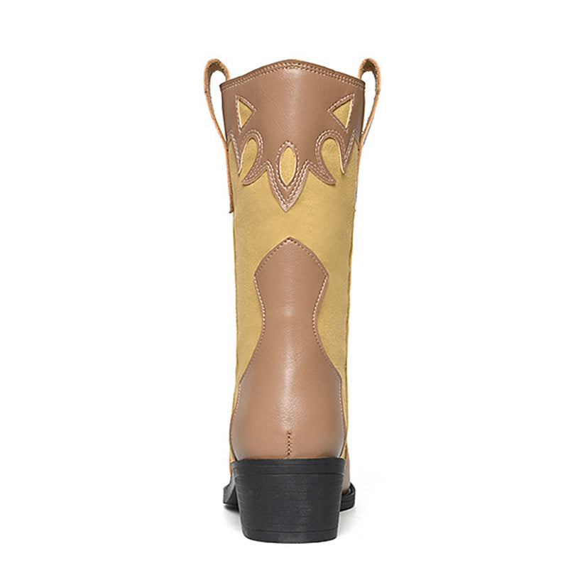 Women's cowboy boots - fashionable mid-calf boots with low heels 