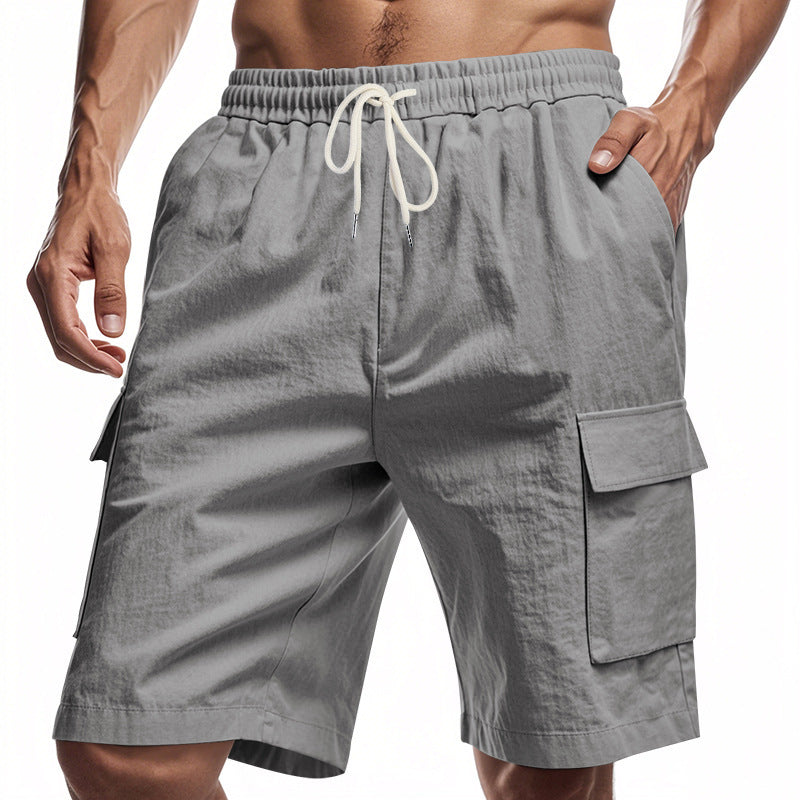 Lockere Sport- und Freizeithose aus Leinen mit Kordelzug in einfarbigem Design