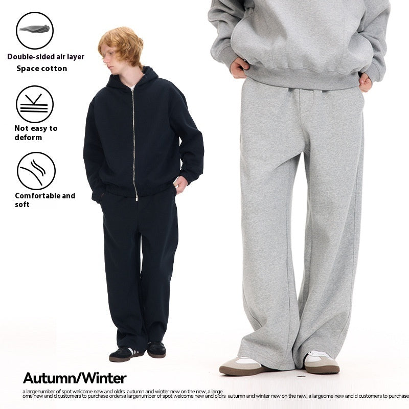 Bequeme Lazy Air Layer Loose Drape Strick-Sweatpants mit geradem Schnitt