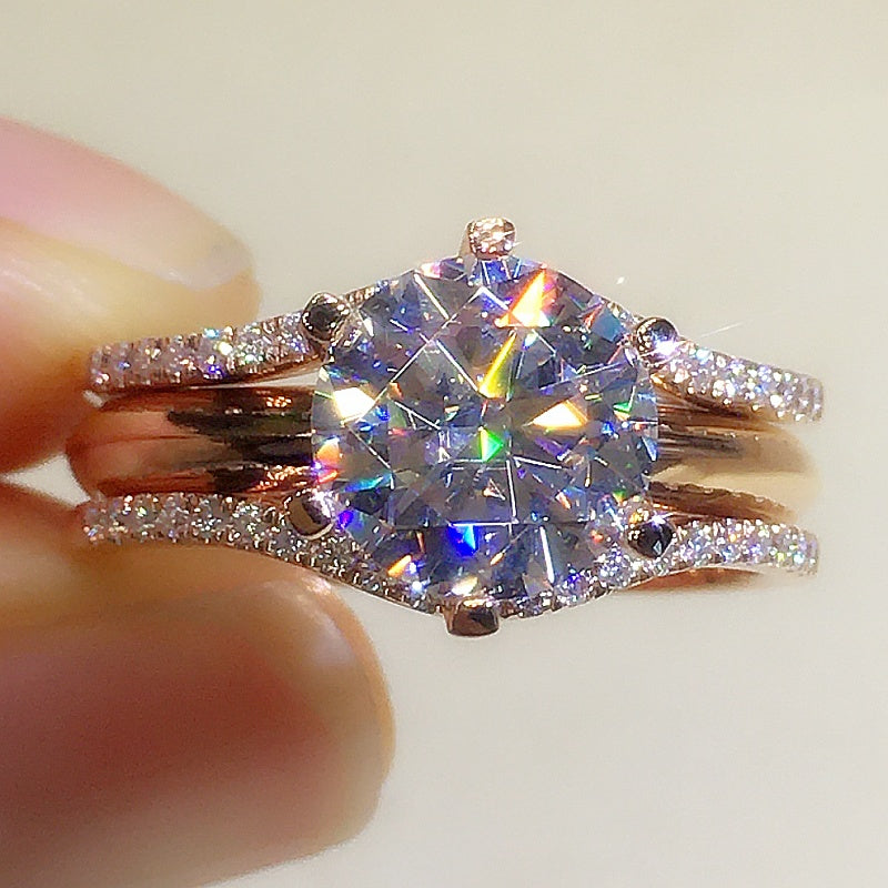 18K Gold Zwei-in-eins Mosanit Ring für Frauen