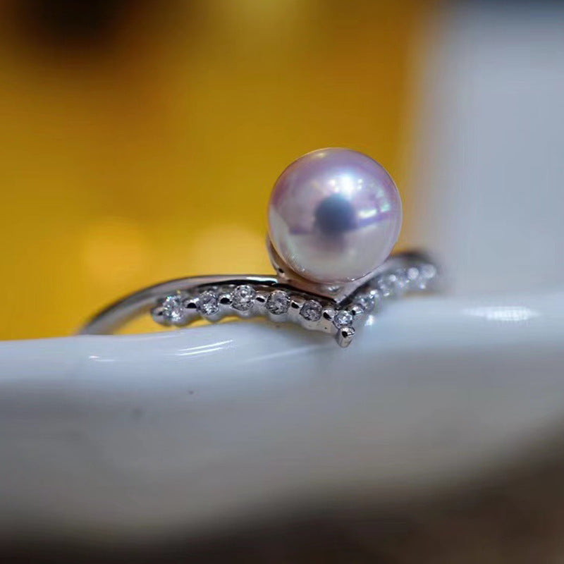 Damen 18K Gold und Diamant V-förmiger Mode Einfacher Ring