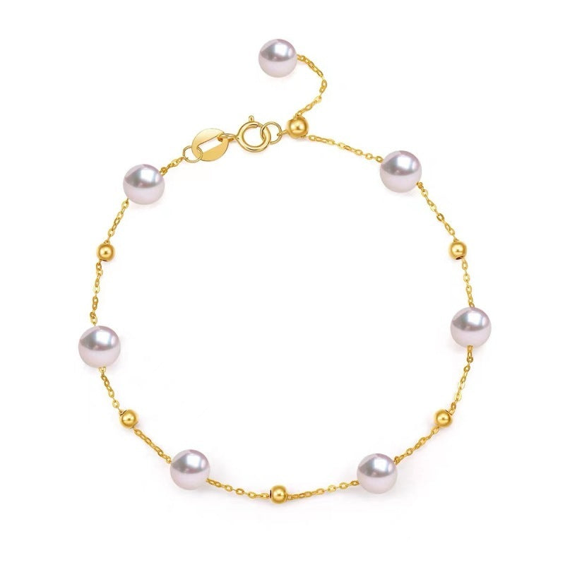 18K Gold Stern Perlen-Armband