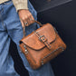 Vintage Damen-Leder Crossbody Handtasche – Stilvolle Tasche mit Nieten und Klappenfach