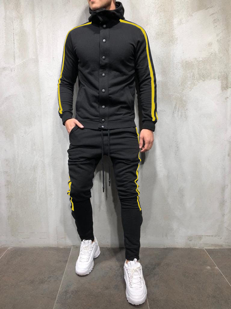 Herren-Sportstrickjacke mit Kapuze und Knöpfen