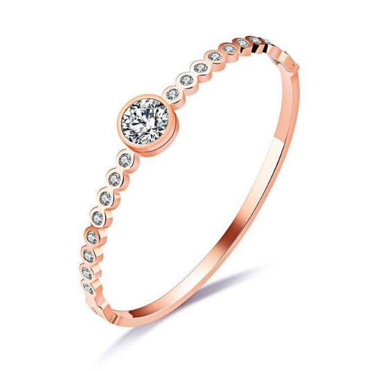 Simple charm bracelet for women in rose gold with AAA cubic zirconia crystal cut