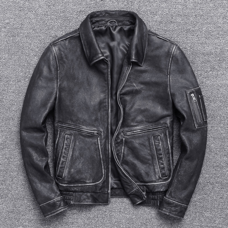 Thick leather jacket in casual style, in used look