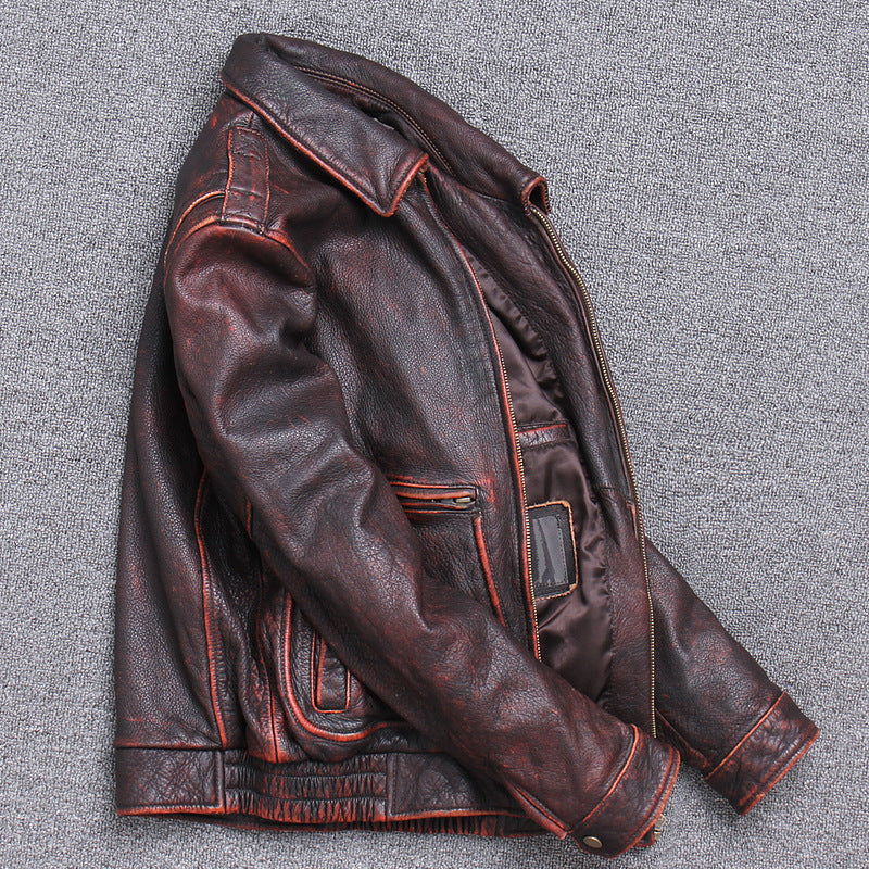 Thick leather jacket in casual style, in used look