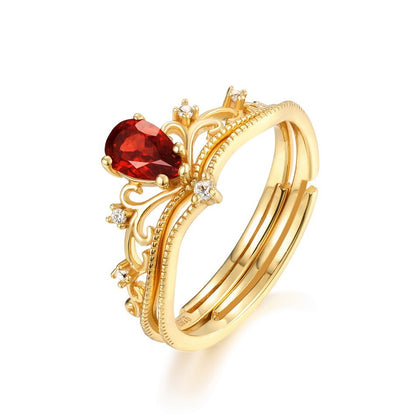 14K Gold Granat-Ring im Japanischen Palast-Retro-Stil – Eleganz für Mädchen