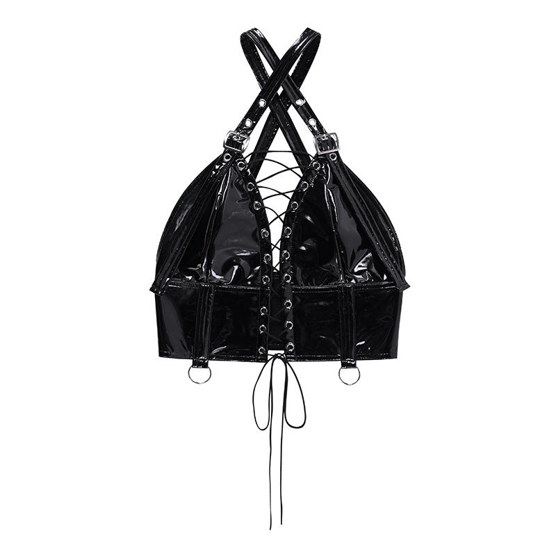Women's Dark Style PU Strappy Suspender Top – Fashionable and edgy