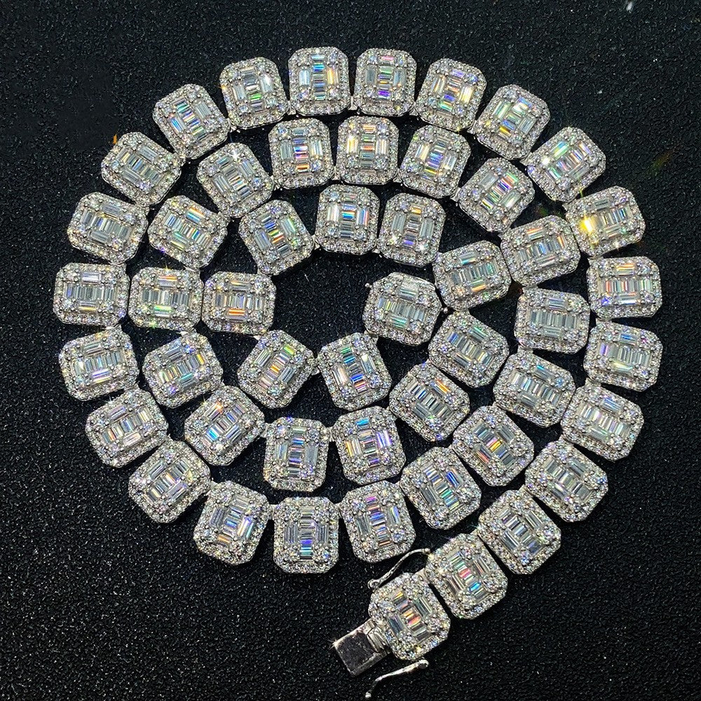 S925 Silber Inlay Rechteckiger Moissanite Cuban Link Kette