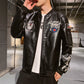Men's Motorcycle Leather Jacket, Embroidered Leather Jacket