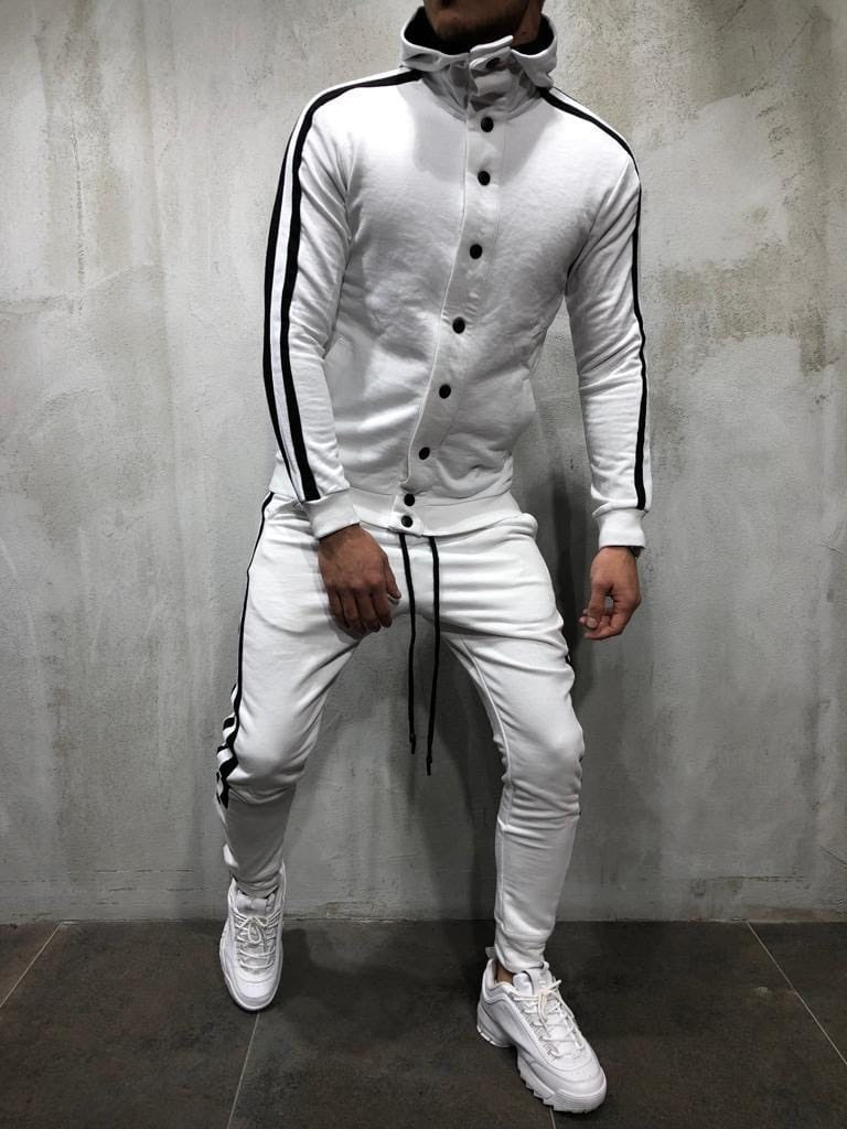 Herren-Sportstrickjacke mit Kapuze und Knöpfen