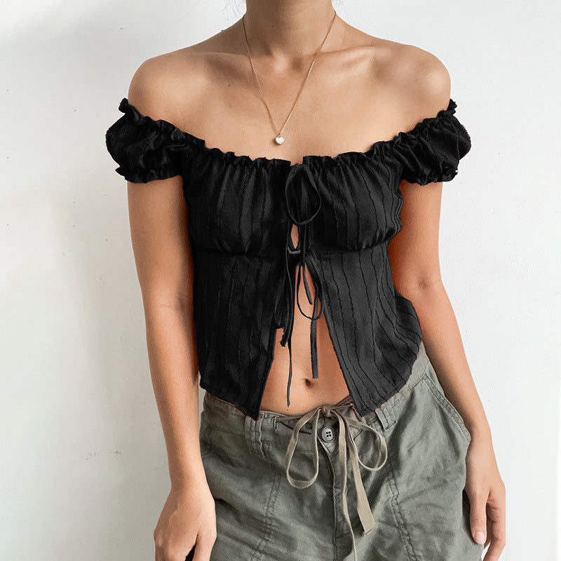 All-Match Short Sleeve Puff Sleeve Shirt with Tie Detail for Women - Street Hipster Style
