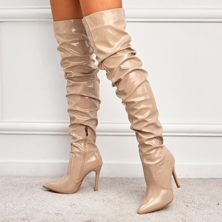 Women's Overknee Boots - Fashionable High Heel Party Boots with Pointed Toe