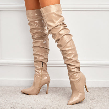 Women's Overknee Boots - Fashionable High Heel Party Boots with Pointed Toe