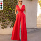 Solid Color V-Ausschnitt High-Waist Jumpsuit mit weiten Hosenbeinen