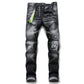 Europäisch-Amerikanische zerrissene Slim-Fit-Jeans mit Löchern und Patches