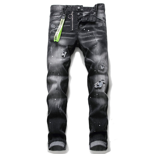 Europäisch-Amerikanische zerrissene Slim-Fit-Jeans mit Löchern und Patches