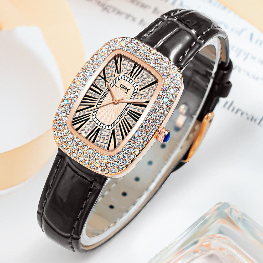 Elegante Retro-Damenuhr mit Diamantbesatz – Modell OPK8616