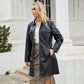 New European and American mid-length leather coat with belt in British style for women