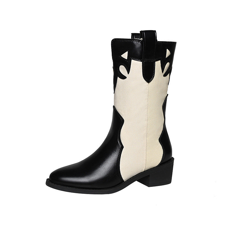 Women's cowboy boots - fashionable mid-calf boots with low heels 