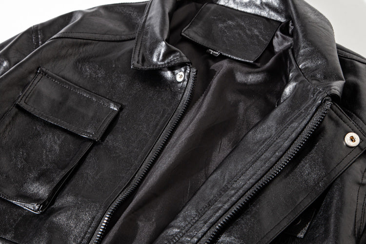 Werkzeug-Motorrad-Lederjacke für Herren, trendig, locker und gutaussehend