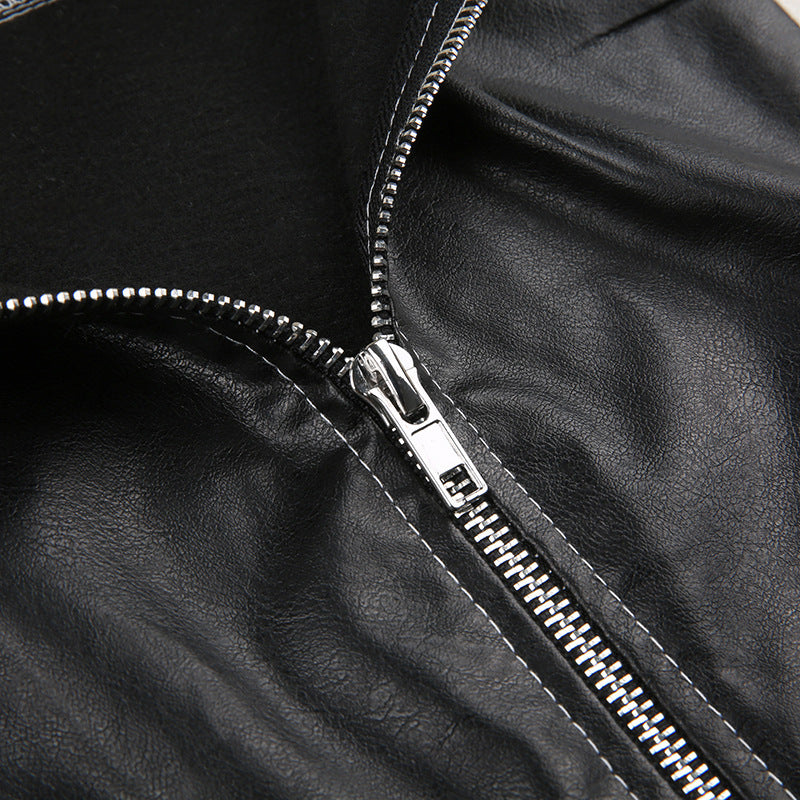 Patchwork-Lederjacke, schlank geschnitten, mit Kragen, lässig