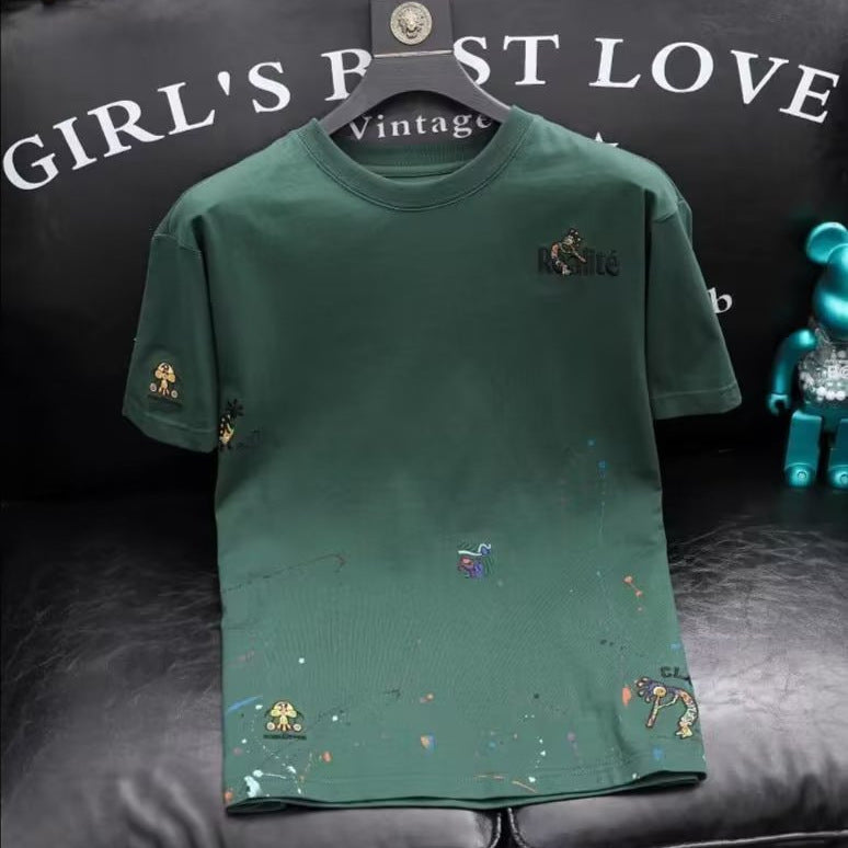 Herren-T-Shirt mit Stickerei und Rundhalsausschnitt, modisch