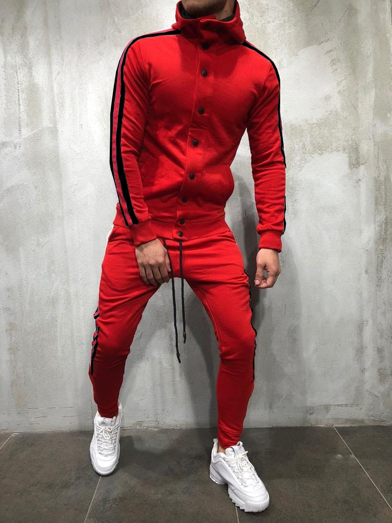 Herren-Sportstrickjacke mit Kapuze und Knöpfen