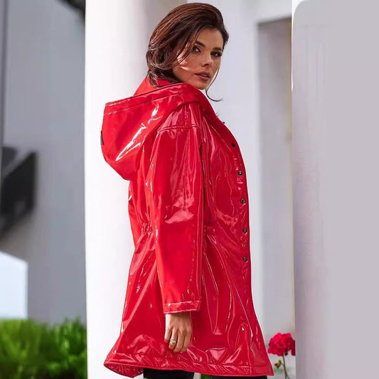 Medium to long shiny leather coat