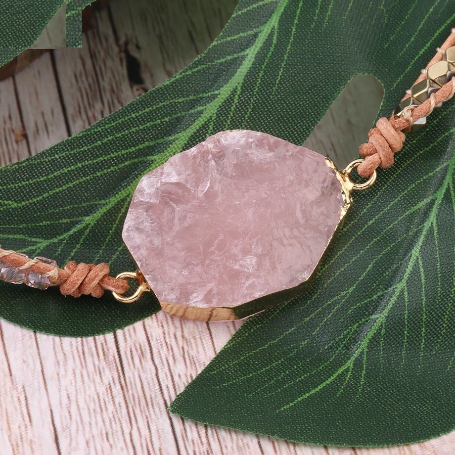 Pulsera Wrap de Cuarzo Rosa – Estilo Boho con Piedra Natural
