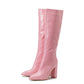 Damen Winterstiefel – Modische Mid-Calf Boots mit spitzem Zeh und hohem Blockabsatz