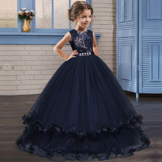 Mädchen Festkleid mit Spitzensaum und Tüllrock