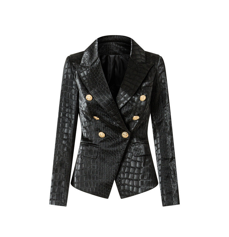 Anzug aus Krokodilleder, europäischer und amerikanischer Stil, schlanke Passform, Metallverschluss, taillierte Jacke