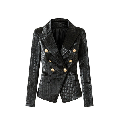 Anzug aus Krokodilleder, europäischer und amerikanischer Stil, schlanke Passform, Metallverschluss, taillierte Jacke