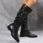 Women's Cowboy Boots - White Long Boots with Pointed Toe and Block Heel