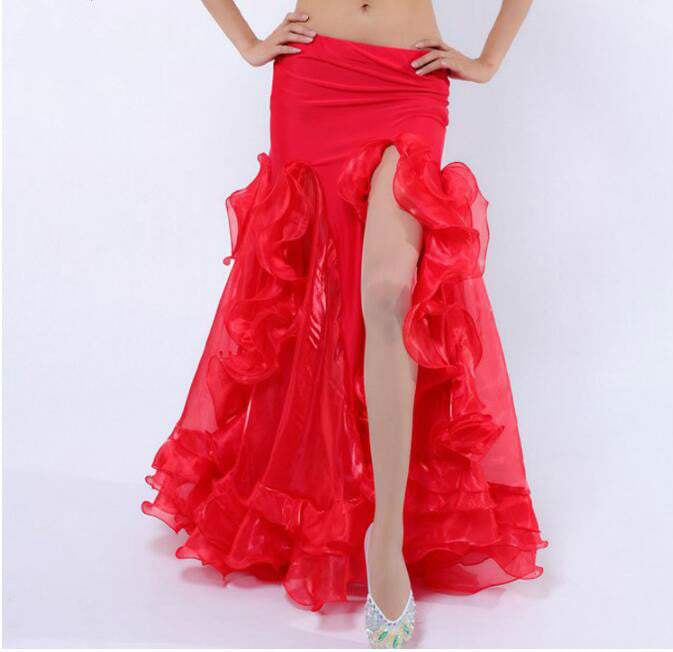 belly dance performance long skirt with slit and hems