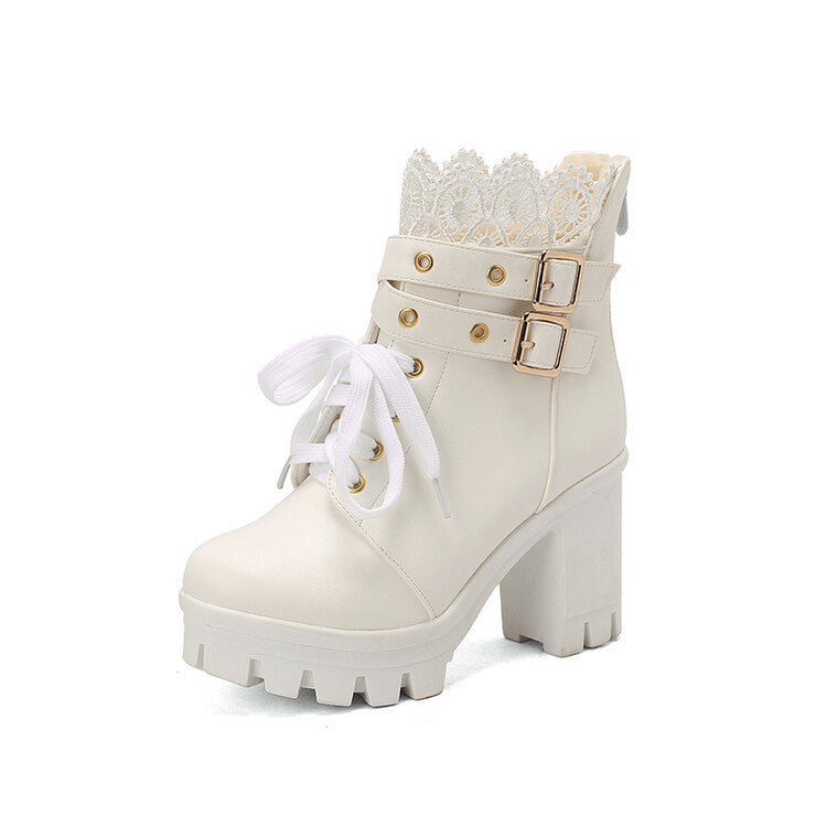 Elegant lace-up ankle boots with square heel – stylish and comfortable for women