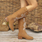 Women's Cowboy Boots - Mid-Calf Western Boots with Floral Embroidery and Block Heel