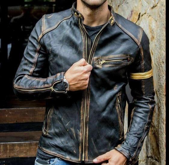 Punk Motorcycle Leather Jackets for Men