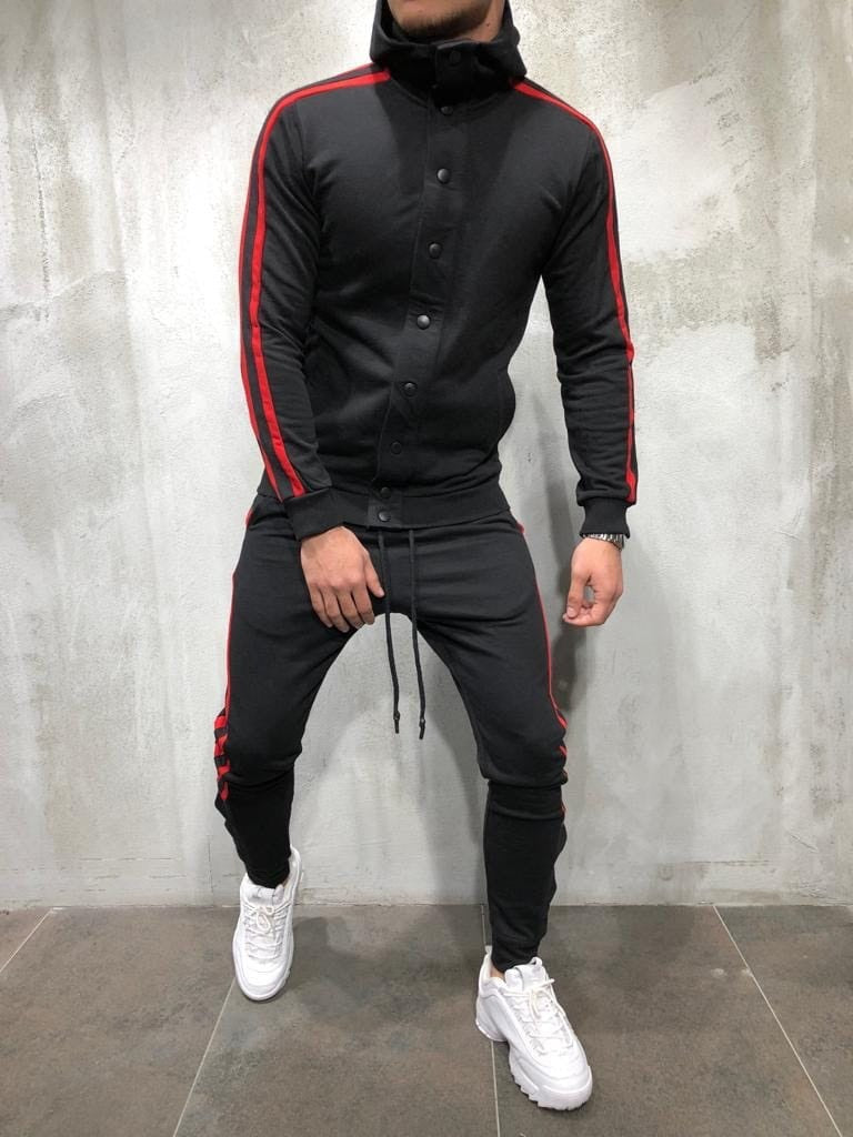 Herren-Sportstrickjacke mit Kapuze und Knöpfen