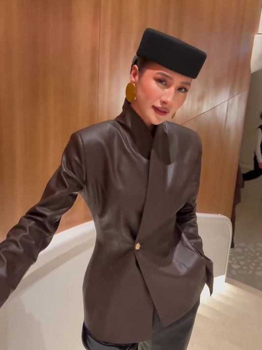 Brown leather wrap jacket