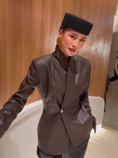 Brown leather wrap jacket