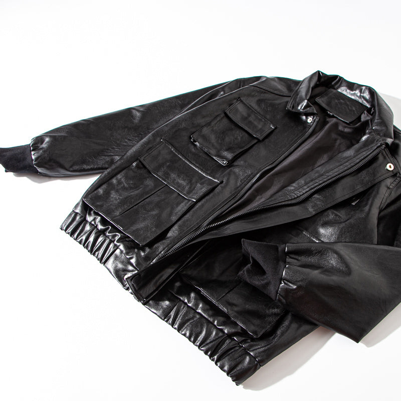 Werkzeug-Motorrad-Lederjacke für Herren, trendig, locker und gutaussehend